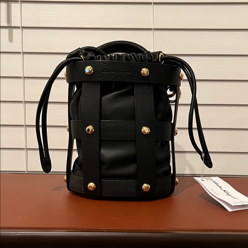 Salvatore Ferragamo Black and Gold Shoulder Bag